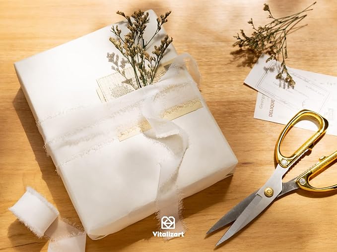 Vitalizart White Chiffon Silk Ribbon 1" x 21 Yd Fringe Fabric Package (3 Rolls * 7 Yd) for Wedding Invitations Bridal Bouquets Decorations Gifts Wrapping & Bow Making Off White
