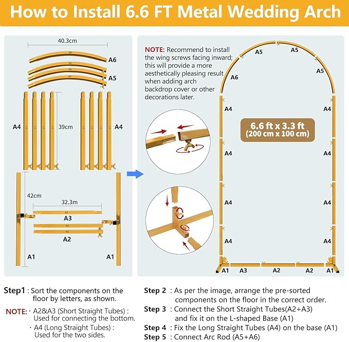 6.6 FT Wedding Arch Backdrop Stand for Party, Balloon Arch Stand, Wedding Arches for Ceremony, Metal Gold Arch Frame Backdrop Stand for Bridal Baby Showers Birthday Decoration Photo