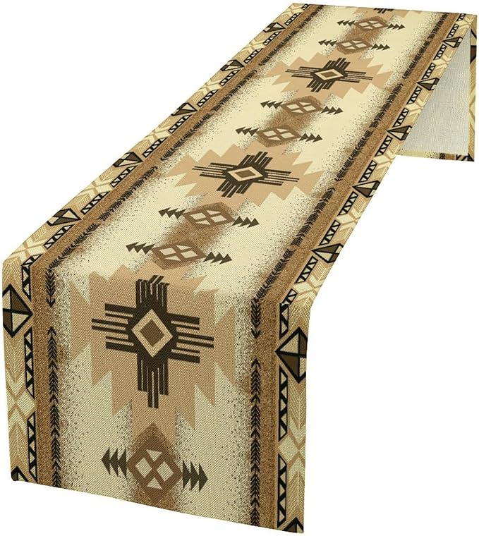 Aztec Table Runner Southwestern Ethnic Style Geometric Navajo Tribe Abstract Pattern Vintage Rustic Table Dinner Table Runner 13x60 Inch