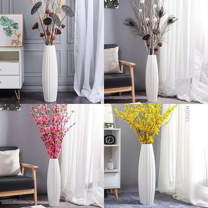 Large Floor Ceramic Vase 17.7 Inches Tall,White Modern Flower Tall Vases for Office, Home,Farmhouse,Living Room Décor,Simple Origami Design Fall Decorative Porcelain Flower Arrangement Vase Ideal Gift
