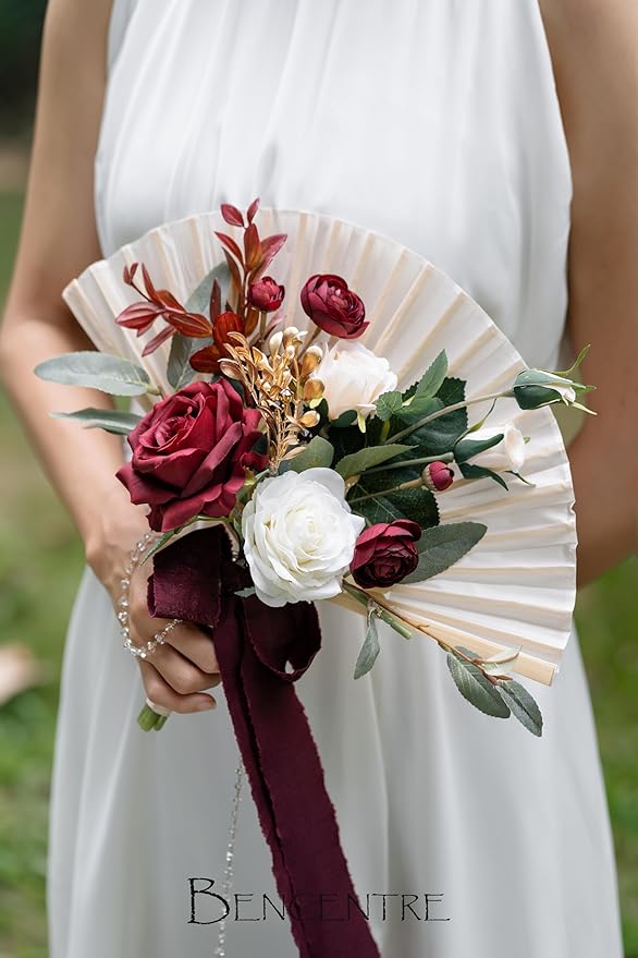 Burgundy Wedding Bouquet,Bridesmaid Bouquet for Wedding Ceremony Anniversary, Party and French Rustic Vintage Wedding,Artificial Flowers
