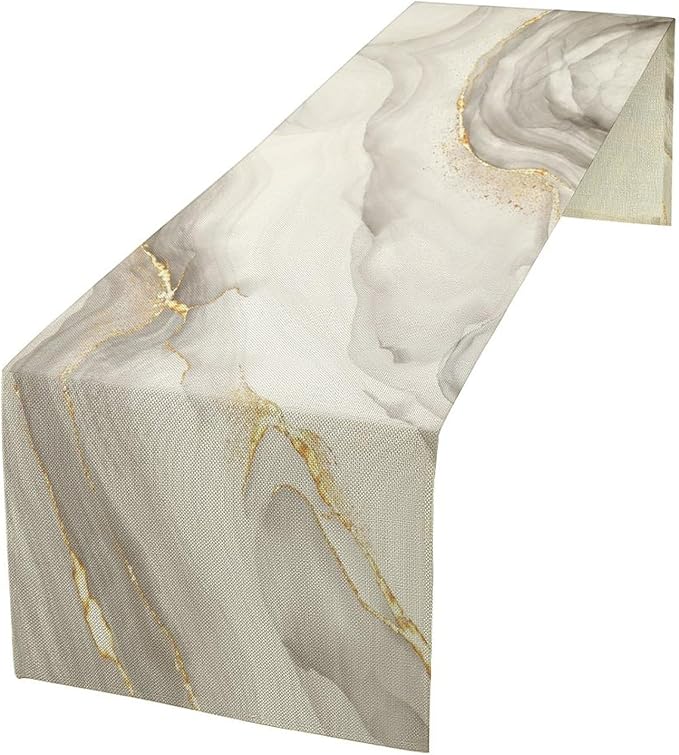 White Grey Marble Table Runner Abstract Modern Luxury Ink Texture Gold Veins Dinner Runner Table Decoration for Home Kitchen Dining Holiday Party 13x90in