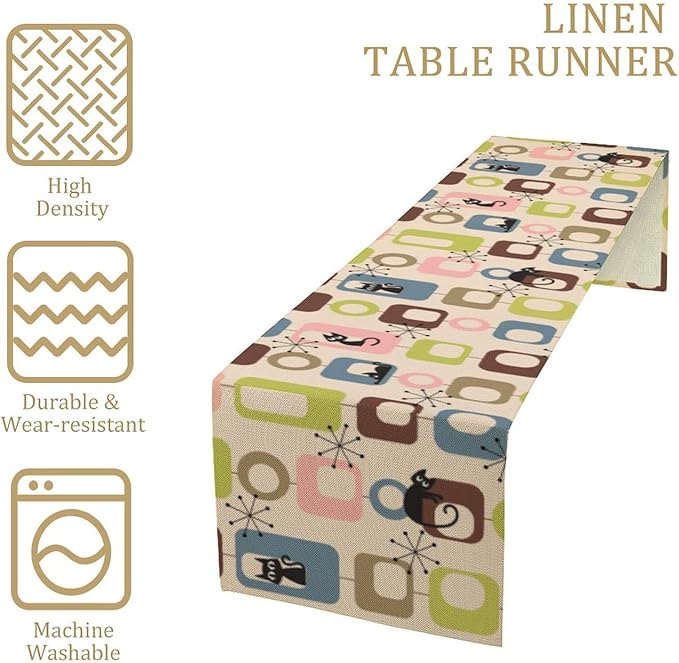 Mid Century Modern Black Cat Table Runner,Table Runners for Kitchen Dining Modern Tables Decor Decoration for Kitchen Family Dinner Table Holiday Party Farmhouse 13 x 70 Inch Pink