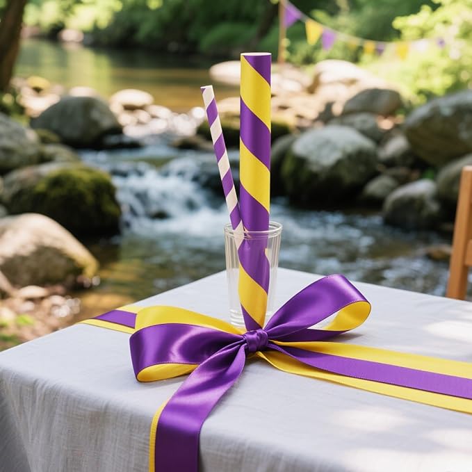 Double Faced Satin Ribbon, 1-1/2 Inch 30 Yards, Purple & Yellow Two-Tone Ribbon for Gift Wrapping, Flower Bouquet, Bow, Hair, Wedding, DIY Crafts, Holiday Party Decorations