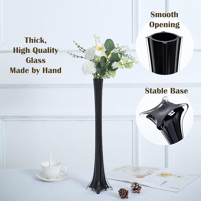 Craft And Party, Pack of 12, Eiffel Tower Vases Centerpiece for Flower, Wedding, Decoration. (20", Black)