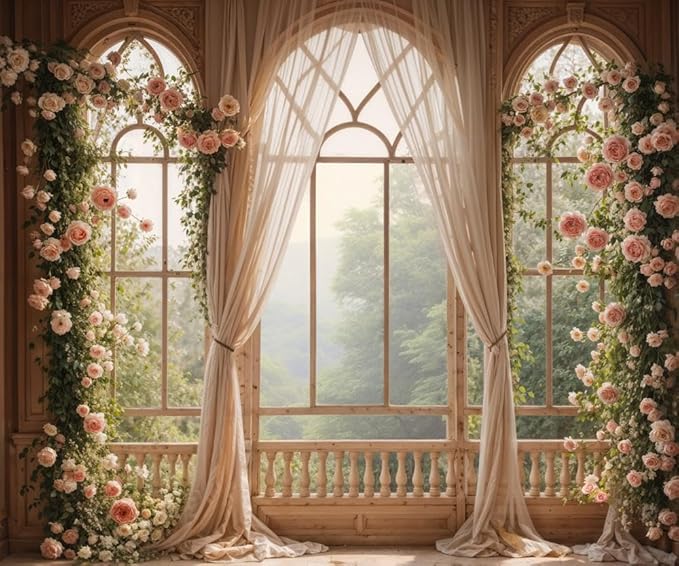 Kate Flower Wall Backdrops for Photography Arch Photo Background Window Curtain Wedding Photo Prop, 10x8ft