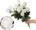 12pcs Half Opened Artificial Rose Buds,17 Inch Real Touch Silk Roses with Partially Opened Flowers, Artificial Flower for Home Décor Centerpiece Wedding Bouquet,White