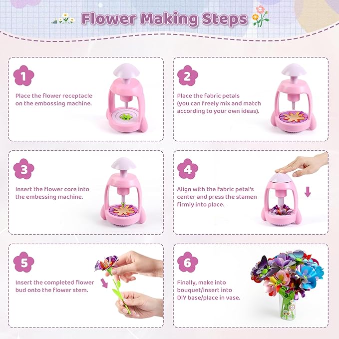Bsgifts Fabric Flower Making Toys, DIY Flower Press Kits for Kids Ages 3-12, Creative Educational Activity Arts & Crafts Toys, Ideal Christmas Birthday Gifts for Girls