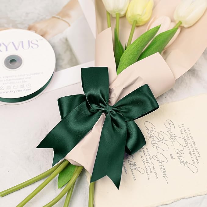 Hunter Green Satin Ribbon, Double Faced 1-1/2 Inch X 25 Yards, Premium Satin Ribbon for Gift Wrapping, Crafts, Hair Bow Making, Sewing, Flower Bouquet, Wedding Party Decor