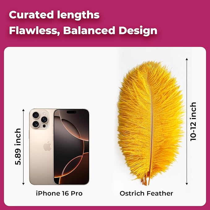 Piokio 20pcs Natural Gold Ostrich Feathers 10-12 inch (25-30cm) Bulk Feathers for Home Decoration and DIY Clothing and DIY Clothes Decoration, Gatsby Decorations