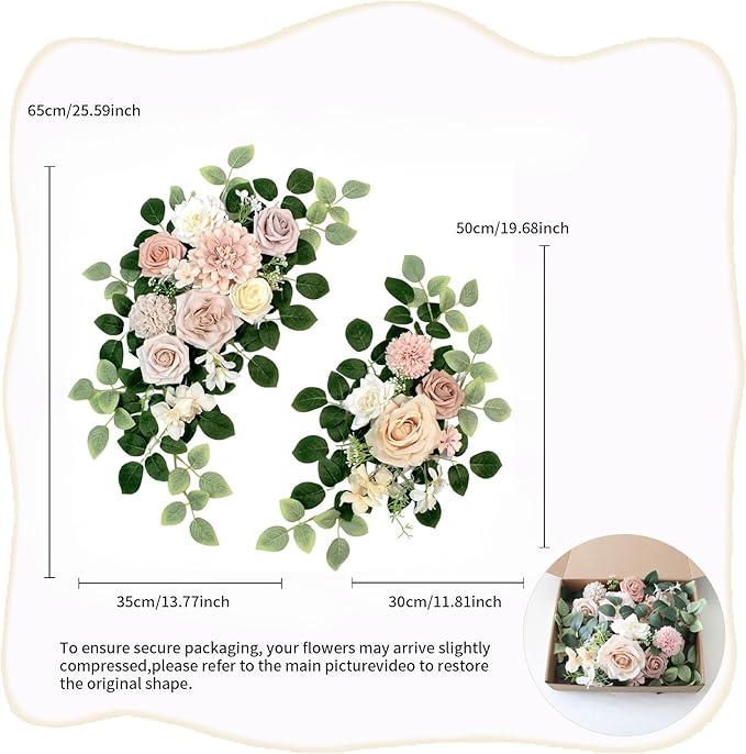 Pack of 2 Wedding Arch Decorations Artificial Hanging Flowers Floral Swag for Wedding Welcome Sign Backdrop Balloon Arch Home Party Bridal Ceremony Reusable (Pink)
