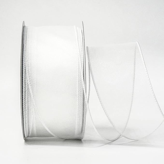 CT CRAFT LLC Sheer Organza Wired Ribbon 2.5" x 50Yards White for Wedding Chair Bow Flora Bouquet Gift Wrapping Christmas Tree Home Decor Wreath