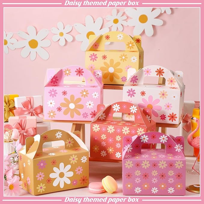 24pcs Daisy Flower Treat Boxes Colorful Floral Gift Boxes Summer Daisy Party Favor Wrapping Hippie Boho Spring Decorations