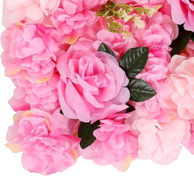 12 Pcs Flower Wall Panel Artificial Flower Backdrop 3D Silk Rose Floral Wall Decorative Faux Flower Wall Background Home Decoration
