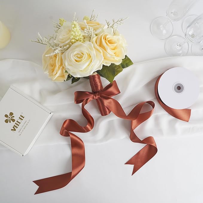 MEEDEE Rust Satin Ribbon 1-1/2 inch Rust Ribbon Double Faced Satin Ribbon by 50 Yards Rust Red Ribbon for Thanksgiving, Fall Decorating, Wreaths Bow, Crafts, Satin Weddings, Flower Bouquet