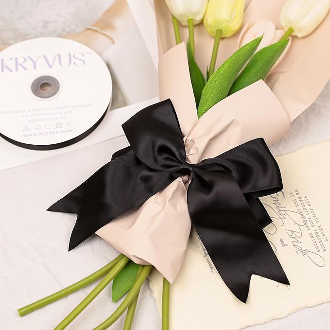 Premium Double Faced Satin Ribbon, 2 Inch x 25 Yards, Black, Perfect for Gift Wrapping, Wedding Decor, Crafts, Sewing, Fade-Resistant
