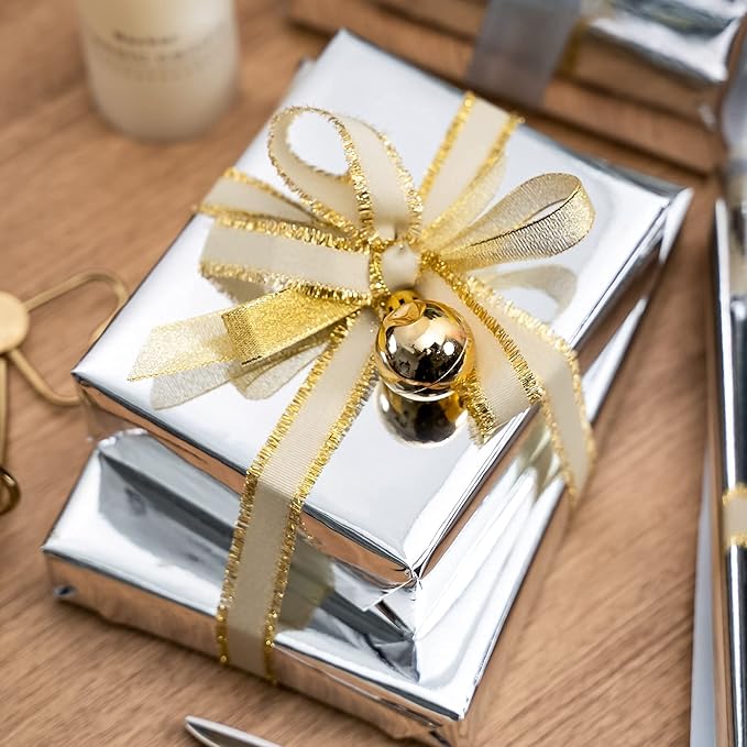 RUSPEPA Silver Metallic Wrapping Paper - Solid Color Paper Perfect for Wedding, Birthday, Christmas, Baby Shower - 17 Inches X 32.8 Feet