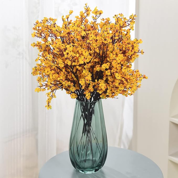 15PCS Artificial Baby Breath Flowers Fake Silk Real Touch DIY Floral Bouquets Decor Wedding Party Decoration Arrangements-Orange