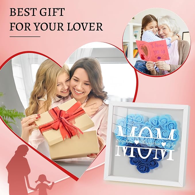 Mom We Love You - Personalized Flower Shadow Box with Names, Christmas Mothers Day Flower Box Gifts for Mom (Style 1-Mom with Names)