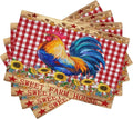 Farm Rooster Placemats, Vintage Rustic Farmhouse Lattice Sunflower Flower Chicken Animal Print Washable Fabric Placemats Table Kitchen Dining Party 12x18 Inch Set of 4