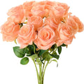 Tangerine Pink Roses Artificial Flowers 15 PCS, Fake Roses Silk Flowers with Long Stems, Faux Rose for Wedding Centerpieces, Home Decor, Party Decor, DIY Bouquet (Tangerine Pink)