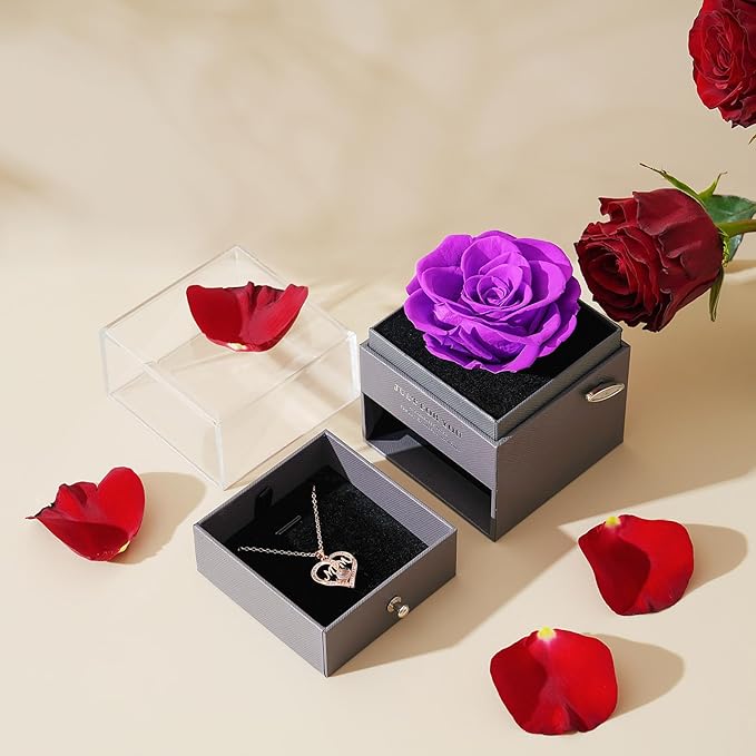 ADDWel Rose Gifts for Mom from Daughter and Son - Real Preserved Rose with Mothers Day Necklace, Meaningful You are My Sunshine Music Box for Women, I Love You Mom Gifts for Birthday or Mother's Day