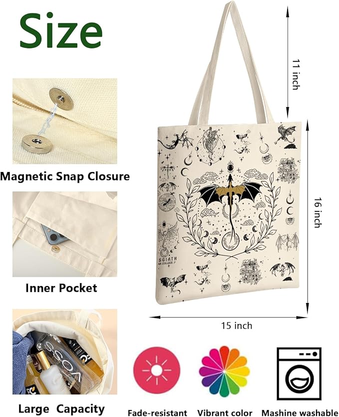 AUSVKAI Canvas Tote Bag Aesthetic for Women, Fourth Wing Reusable Grocery Bag 4th Wing Cotton Bags for Shopping Beach Trendy Retirement Gifts