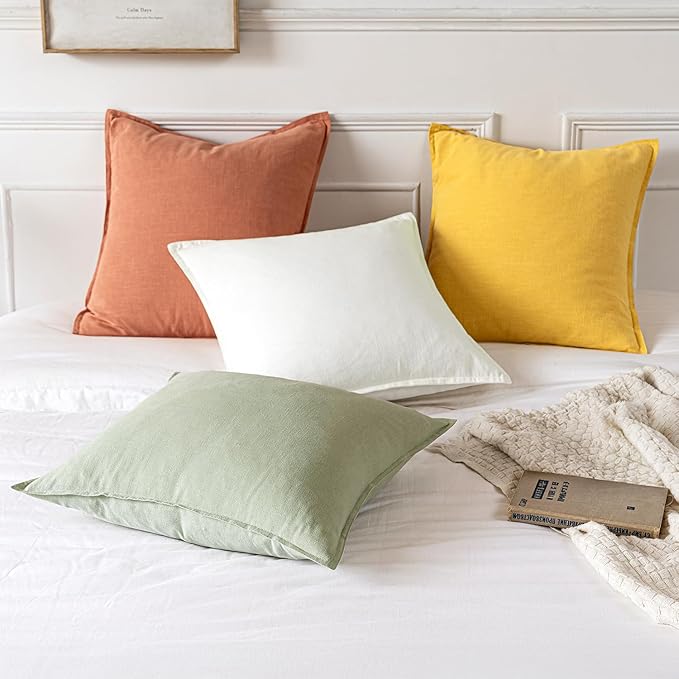 MIULEE Decorative Linen Pillow Covers 20x20 Inch Light Green Boho Farmhouse Neutral Couch Throw Pillows for Bed Pack of 2 Accent Modern Pillowcase Summer Sofa Livingroom Home Decor