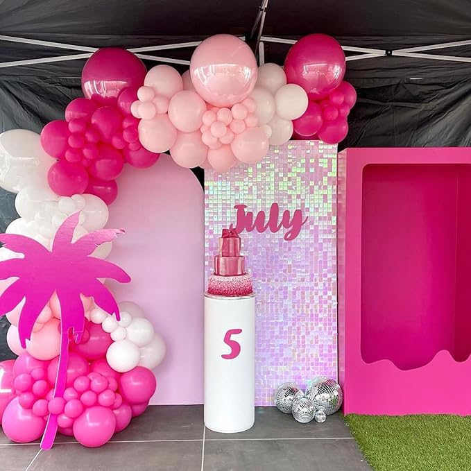 Hot Pink Balloons Different Sizes, 123 Packs Matte Magenta Balloons, Pack of 18 12 10 5 Inch Pink Balloons Garland Arch Kit for Valentine's Day Birthday Wedding Princess Theme Decorations