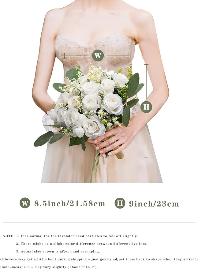 Meldel Ivory Bridesmaid Bouquet Set of 6, White Wedding Bouquets for Bridesmaids, 8.5 Inch Wedding Floral Arrangements Flowers Table Centerpieces Decor Artificial Flower Bouquet for Prom Party