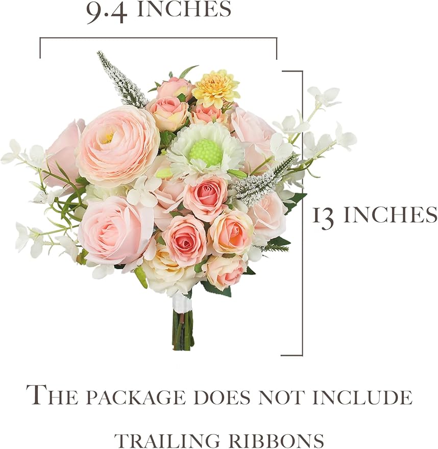 Rinlong 1Pc Pink Bridesmaids Bouquet Artificial Wedding Bouquets for Bride Bridesmaid Silk Bouquet for Homecoming Prom