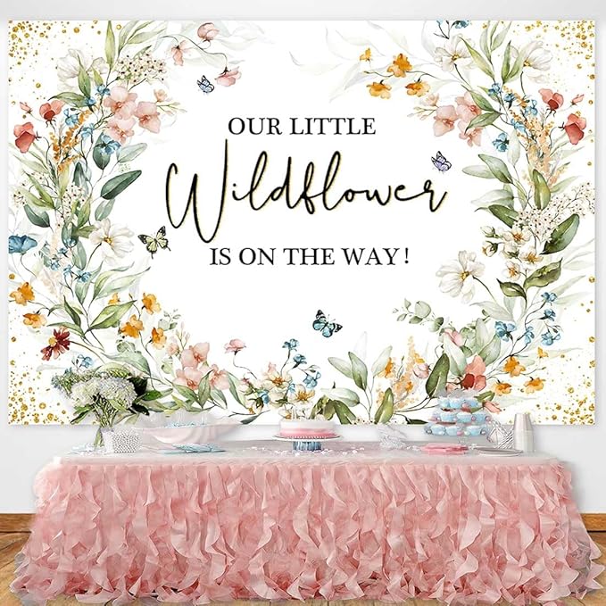 Sensfun Wildflower Baby Shower Backdrop Our Little Wildflower is On The Way Baby Shower Decorations Floral She is a Wildflower Girls' Baby Shower Party Banner Photography Background Photo Booth 8x6ft