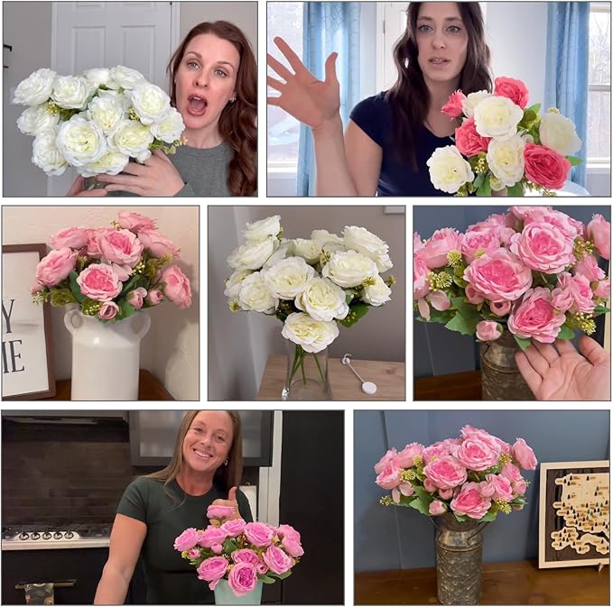 12 Packs Artificial Peonies Silk Flowers: Faux Peony Bouquet 12 Bundles, Fake Peonies Flowers Bulk for Centerpiece Table Wedding Party Home Decor for Christmas Decoration (Light Purple)