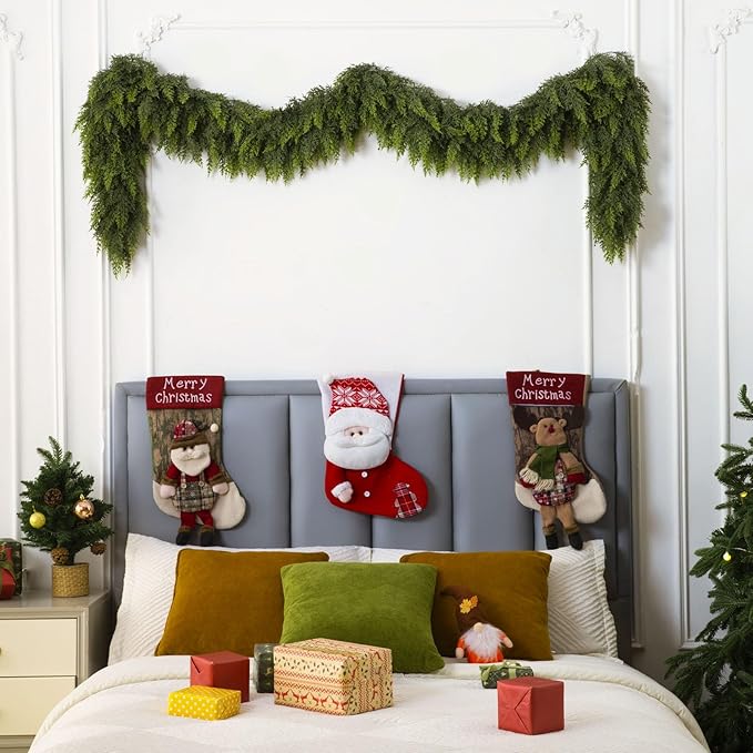 9 Ft Christmas Cedar Garland, Realistic Faux Pine Garlands, Green Artificial Greenery Garland for Winter Home, Mantle, Fireplace, Indoor, Outdoor Christmas Decorations (1Pcs)