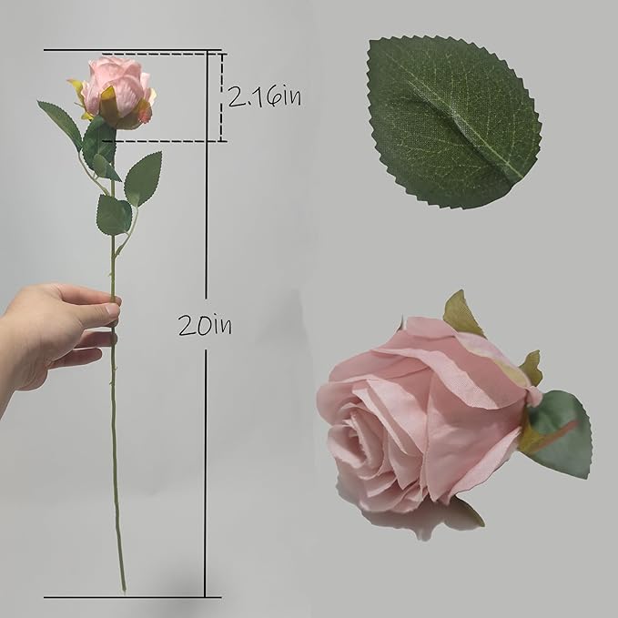 Artificial Roses 10 Pcs - Lifelike Single Stem Fake Roses with Natural Petal Texture,Fade-Resistant Silk Flowers for Wedding Decor,Home Vase Arrangements,Party Centerpieces(10, Light Pink)