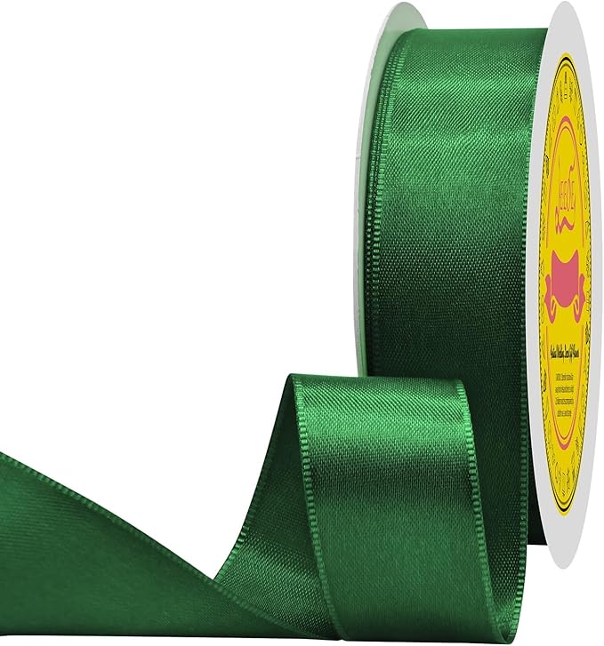 Double Face Forest Green Satin Ribbon 1 inch X 25 Yards Polyester Forest Green Ribbon for Gift Wrapping Very Suitable for Weddings Party Hair Bow Invitation Decorations and More