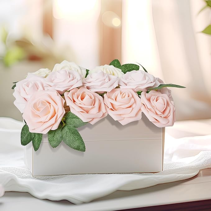 25pcs Artificial Flower Foam Rose Real Touch Roses Flower Heads with Stem for DIY Wedding Bouquets Centerpieces Arrangements Party Baby Shower Home Decor (Shades of Pink Rose)