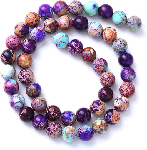 10MM 36PCS Natural Stone Galaxy Purple Sea Sediment Imperial Jasper Loose Beads for Jewelry Making DIY Bracelet Necklace
