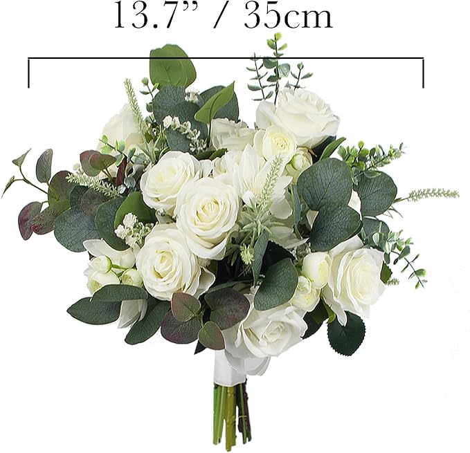 Rinlong Wedding Bouquets for Bride White Sage Green Bridal Bouquet for Wedding Artificial Flowers Silk Bouquet Ceremony