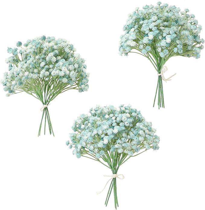 Floroom 18pcs Artificial Babys Breath Gypsophila Greenery Sprays, Real Touch Dusty Blue Fake Flowers for Wedding Bouquets Centerpieces Floral Arrangements and Decorations