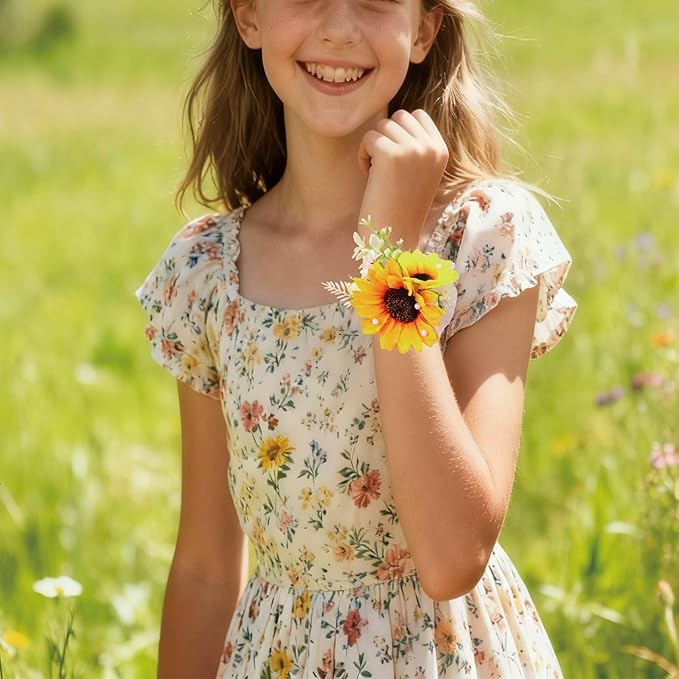 Rose Wrist Corsage, Pack of 2 PCS Wedding Bridal Wrist Flower Corsage Hand Flower Artificial Silk Rose Decor for Prom Party Wedding (Yellow, 2pcs)