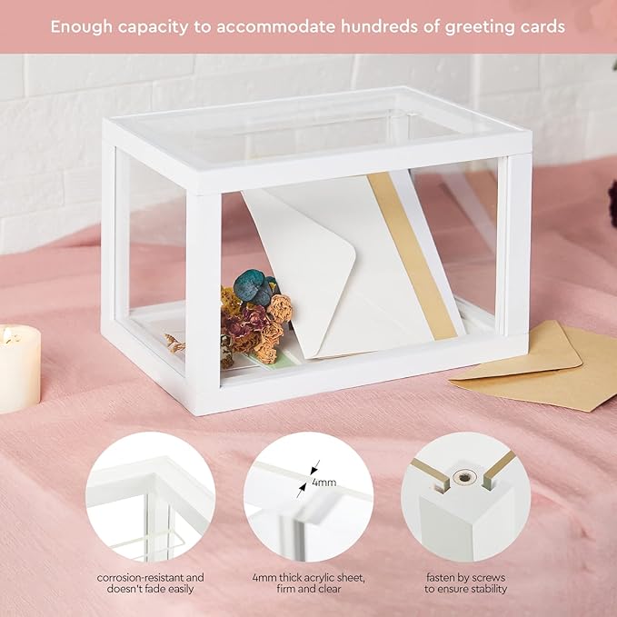 AW BRIDAL Acrylic Wedding Card Box for Reception, 10.5"x7"x7" Clear Glass Gift Box Money Envelope Boxes for Birthday Graduation Party, Wedding Bridal Shower Bride Gifts
