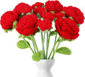 YoungJoy 12 Pcs Crochet Rose Handmade Knitted Flowers Tulip Sunflower Daisy Heart Artificial Knitted Floral Mother Day Graduation Home Decor(Mixed Red Rose)