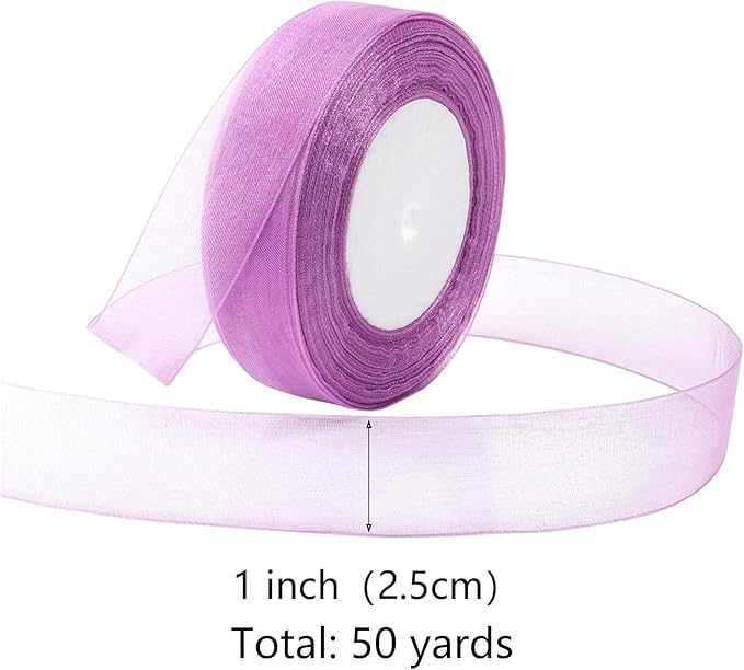 Light Purple Ribbon for Gift Wrapping 1 inch Sheer Organza Ribbon for Flower Bouquet Tulle Thin Chiffon Ribbons for Wedding Invitations Presents Decorations Crafts 50 Yards