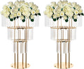 2PCS 3 Tiers Wedding Centerpieces Vase, 28.34” Tall Crystal Wedding Flower Stand, Round Chandelier Pedestal Stand for Wedding Road Lead T Stage Arrangement Decoration