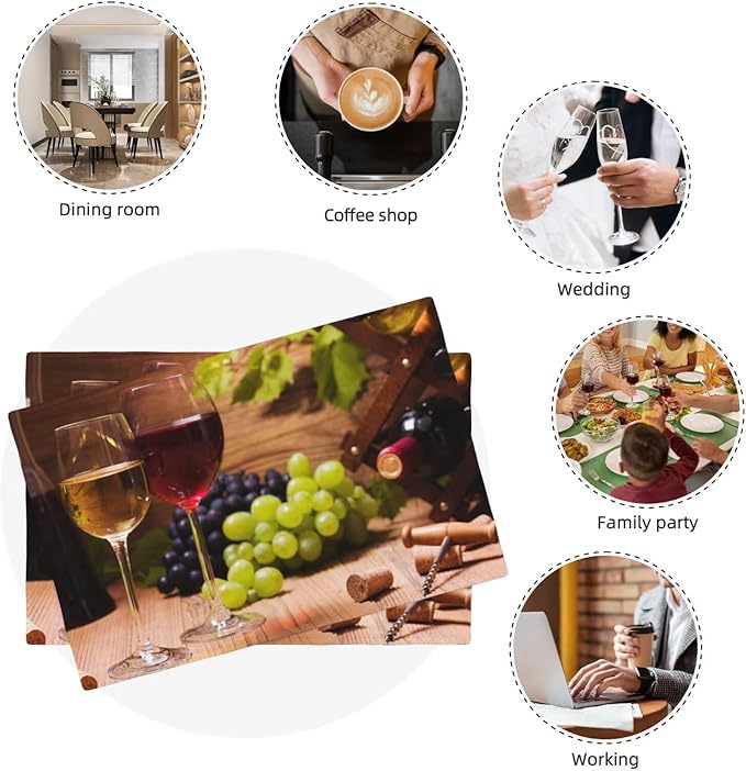 Wine Linen Placemats Set of 6 Red and White Wine Retro Country Placemat Indoor Outdoor Party Home Desktop Kitchen Dining Room Decoration 12x18 Inch