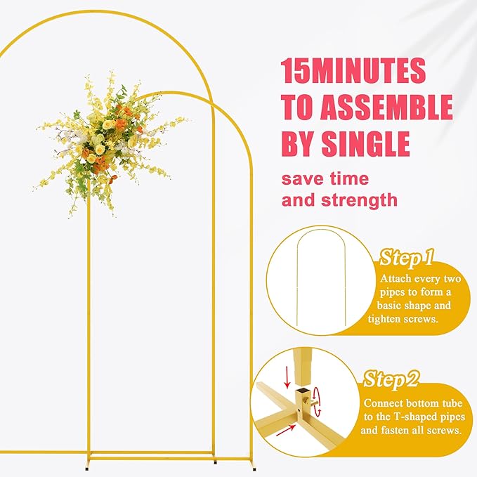 Asee'm Metal Arch Backdrop Stand Set of 2 (7.2FT,6FT) Gold Arched Frame for Wedding Ceremony Parties Birthday Baby Shower Garden Decoration