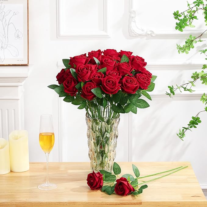 150 Pcs Roses Artificial Flowers, Silk Crimson Burgundy Artificial Flowers Petals Long Stem Roses for Wedding Bouquet Home Party Decor