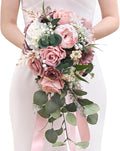Serwalin 9.8 Inch Wedding Bouquets for Bride Bridesmaid, Dusty Pink Peonies Bridal Bouquets for Bride, Wedding Flowers Bouquet Tossing Bouquet, Wedding Ceremony and Anniversary Day Decor