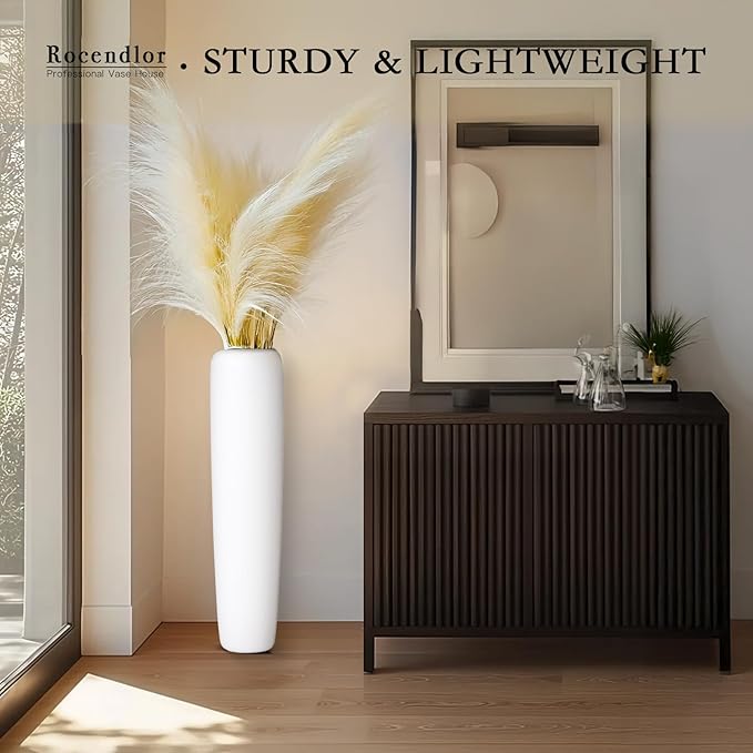 27.5" White Vase for Home Decor - Tall Floor Vase for Living Room, Bedroom, Office - Elegant Minimalist Tall Vases for Large Dried Stems, Pampas Grass, Artificial Branches